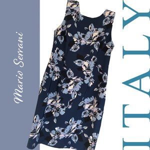 Mario Serrani Italian made blue floral midi dress Cruise wear tropical Size 12